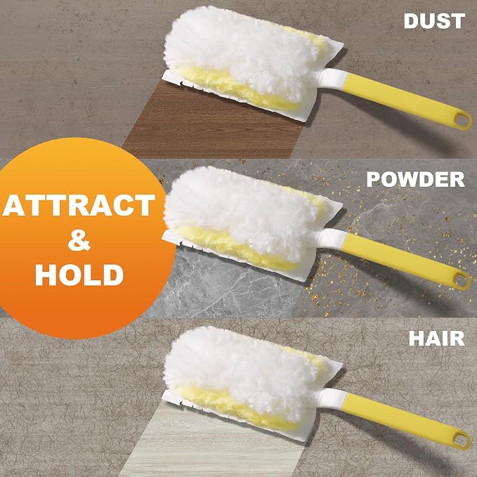 JOYMOOP Disposable Electrostatic Duster for Cleaning, with 2 Handles & 48 Ct Yellow Heavy Duty Refills for Swiffer Feather Duster, Household Cleaning Tool for Electronics, Dusting Furniture, Blinds
