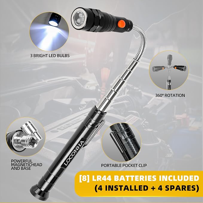 LOCONHA 2 Pack Magnetic Pickup Tool with LED Lights, Telescoping Magnet