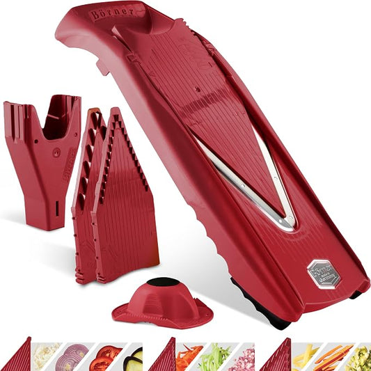 Börner Mandoline Slicer V5 (Starter Set) • Vegetable V-Slicer for Slices, Sticks & Dices in Various Sizes • With Stainless Steel V-Blade • Adjustable Kitchen Slicer • Color: Red
