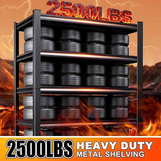 72''H 35''W Storage Shelves,2500LBS Garage Shelving ,Adjustable Garage Shelves ,Heavy Duty Metal Shelving, 5 Tier Wood Utility Steel Shelf, Shelving Units and Storage Rack fo Kitchen Pantry Laundry