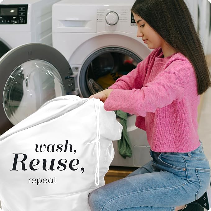 Handy Laundry Extra Large Laundry Bag 30"x40" - Heavy Duty Nylon | Locking Drawstring, Machine Washable Laundry Sack, Hamper Liner, Dirty Clothes Bag, Travel, College Dorm, Laundromat - White