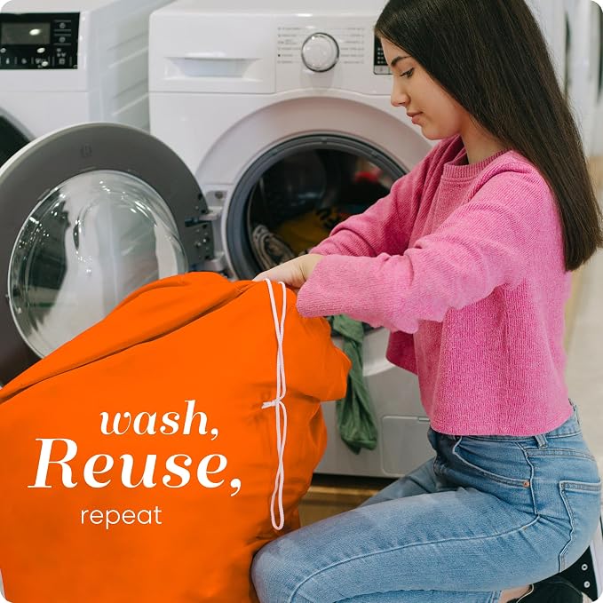 Extra Large Laundry Bag 30 x 40 - Heavy Duty Nylon, Locking Drawstring, Machine Washable, Holds 3 Loads, Dirty Clothes Sack for Travel, Dorm, College | Handy Laundry (Orange) | 30"x40" XL Nylon Laundry Bag, Locking Drawstring, Machine Washable, Heavy D...