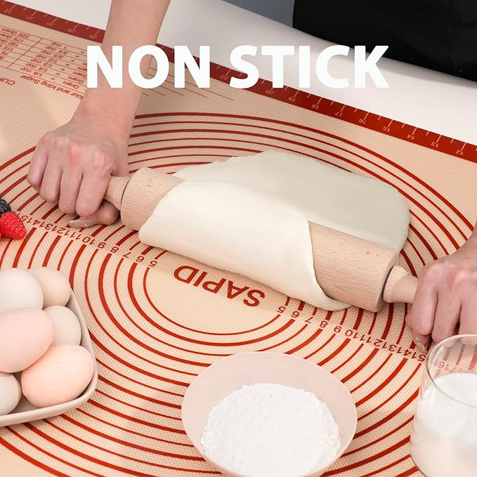 Sapid Extra Thick Silicone Pastry Mat Non-slip with Measurements for Non-stick Silicone Baking Mat Extra Large, Dough Rolling, Pie Crust, Kneading Mats, Countertop, Placement Mats (20" x 28", Red)