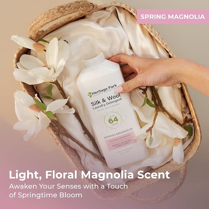 Heritage Park Silk & Wool Delicates Detergent - Spring Magnolia - 32 fl oz | EWG Verified & EPA Safer Choice - Enzyme-Free Liquid Detergent - Hypoallergenic, Dermatologist Tested, Gentle on Silk & Wool
