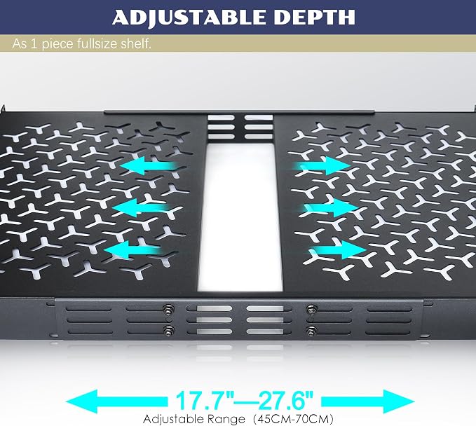 1U Rack Shelves (2-Pack), 1 PCS 6" Deep Cantilever & 1 PCS 12" Deep Cantilever, with Optional Joints to Combine as One Full Size Server Rack Shelf