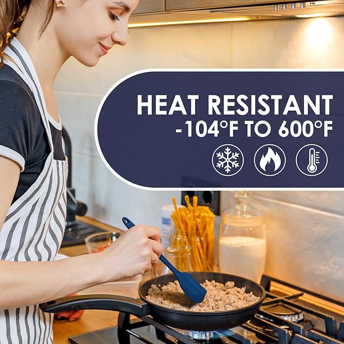 BPA Free Heat Resistant 600℉ Silicone Spatula, Turner Mixing Spatulas set Dishwasher Safe for Nonstick Cookware, Classic Blue