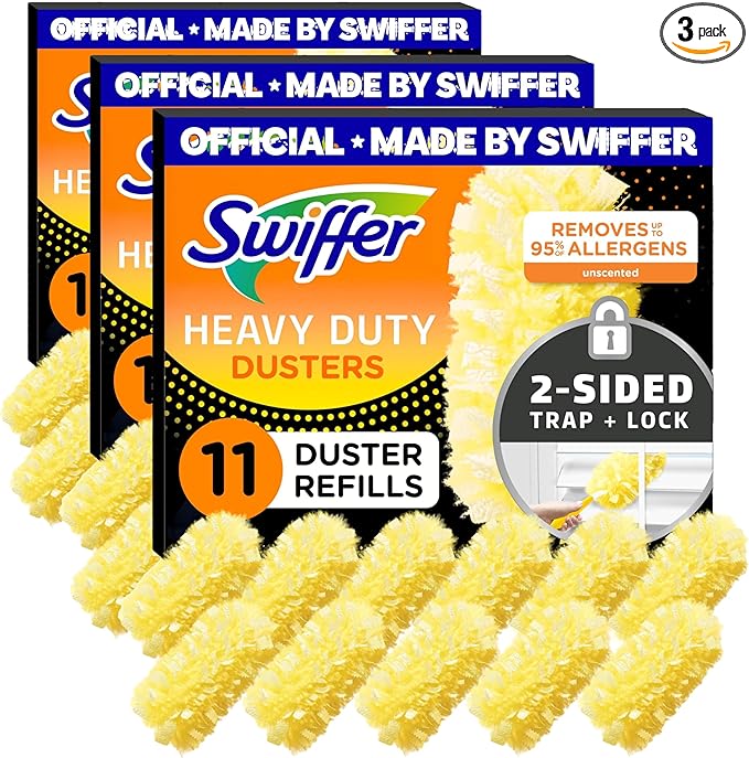 Swiffer Dusters Heavy Duty Multi-Surface Duster Refills for Cleaning, Unscented, 11 Count (Pack of 3)