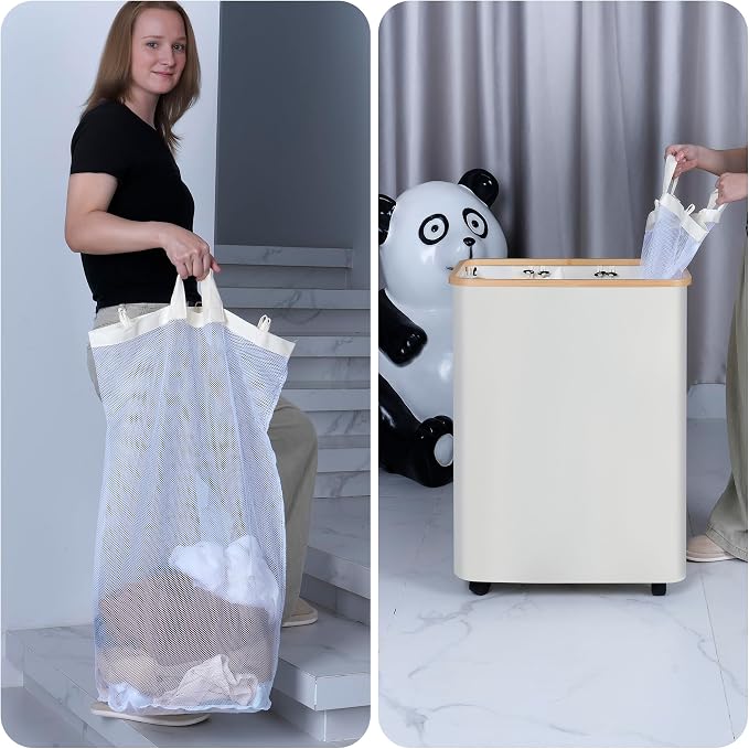 iEGrow Lagre Laundry Basket with Wheels, Laundry Hamper with Lid, 160L Clothes Hamper for Laundry with 3 Liner Bags, for Laundry Room, Bedroom, Dormitory Organization,Black