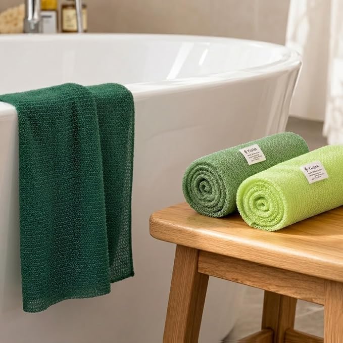 3 PCS Exfoliating Washcloth Towels - Exfoliating Body Scrubber Exfoliator, Back Scrubber for Shower Bath Use, Japanese & Korean Scrub Wash Cloths, Loofah Lufa Sponge Washer for Women Men