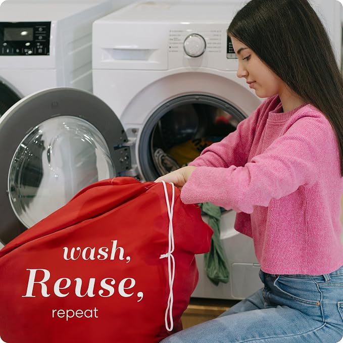 Nylon Laundry Bag - Locking Drawstring Closure and Machine Washable. These Bags will Fit a Laundry Basket or Hamper and Strong Enough to Carry up to Three Loads of Clothes. (Red) | 22"x32" XL Nylon Laundry Bag, Locking Drawstring, Machine Washable, Hea...