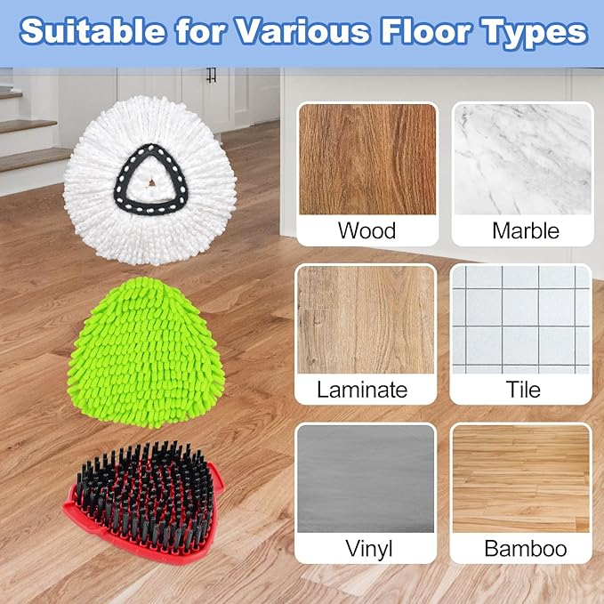 Mop Replace Heads for O Cedar Easywring 1 Tank Spin Mop Heads Replacement for Ocedar Mops Refill Sets Include 4 Pack Mopping Refills, 1 Pack Scrubber Brush & 1 Disc Base to Dry and Wet Floor Cleaning