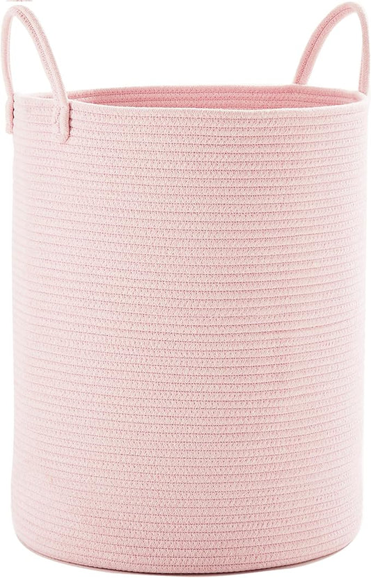 Pink Hamper Laundry Basket for Girls Kids Baby Nursery 60L Large | 15x20 Inches Woven Rope Hamper, Tall Nursery Storage Bin, Kawaii Bedroom Laundry Hamper