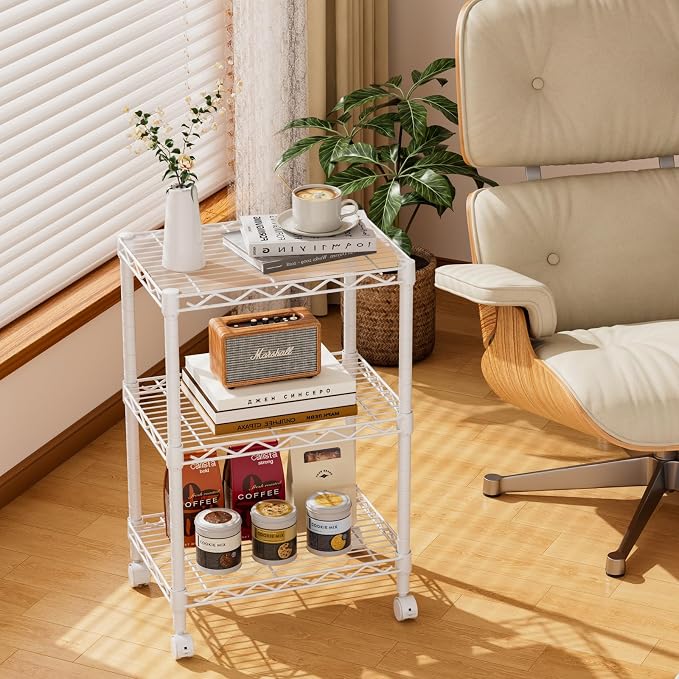 Golpart 3Tier Adjustable Storage Shelves Metal Wire Shelving Standing Shelf | Utility Heavy Duty Unit Rack Closet Organize for Home Kitchen Laundry Room Organization Pantry 11.6"Dx17.6"Wx30"H White