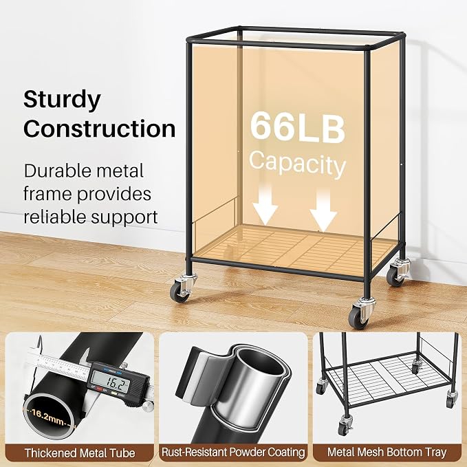 170L Large Laundry Basket with Wheels, Rolling Laundry Hamper Easy Access Clothing Minimizes Bending, Laundry Cart with 4 Silent Casters & Removable Bag for Bedroom, Bathroom, Laundry Room,Black
