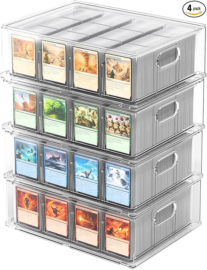 Trading Card Storage Box – Clear Large Card Organizer Holds 12000 Cards with Foam Inserts Blocks – Display Case for TCG & Sports Cards(4-Pack)