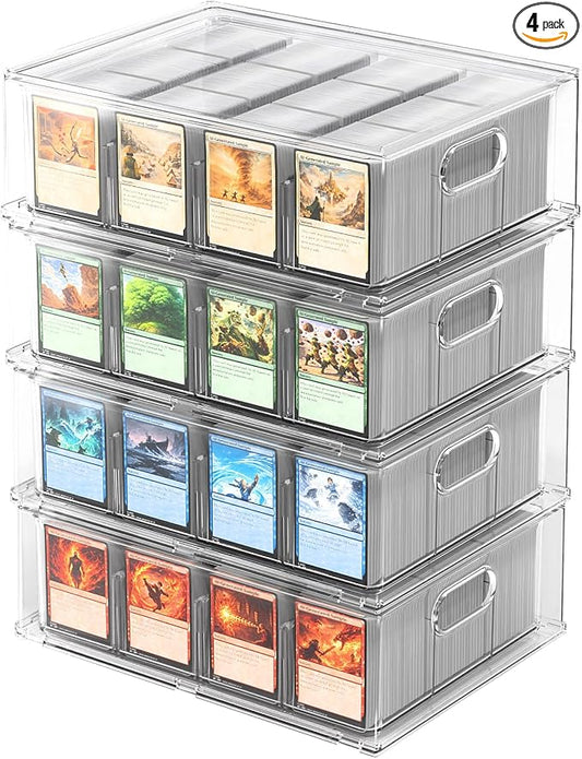 Trading Card Storage Box – Clear Large Card Organizer Holds 12000 Cards with Foam Inserts Blocks – Display Case for TCG & Sports Cards(4-Pack)