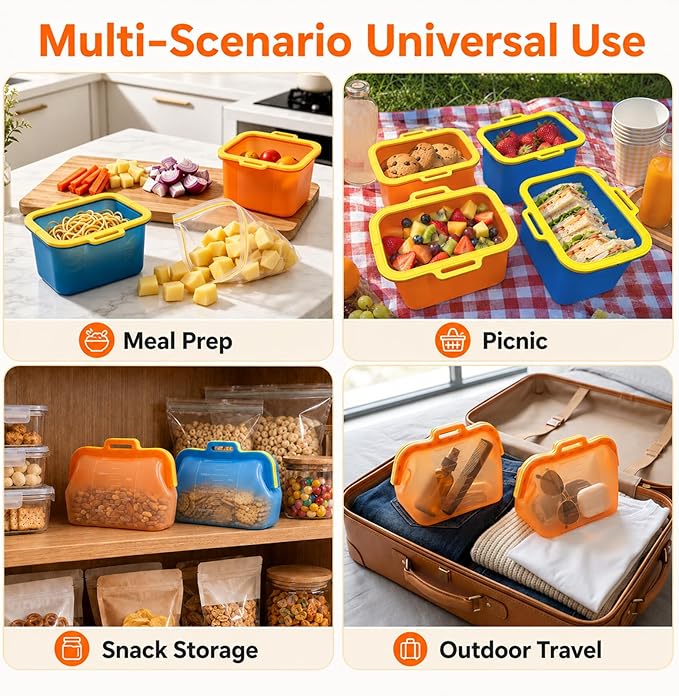 Magnetic Fast Seal Reusable Storage Bags, NUZEAK Silicone Reusable Food Storage Bags, Stand Up Silicone Freezer Bags for Food, Fruit, Snack, Sandwich, Meal Prep, Dishwasher Safe, 68oz, 1 Pack