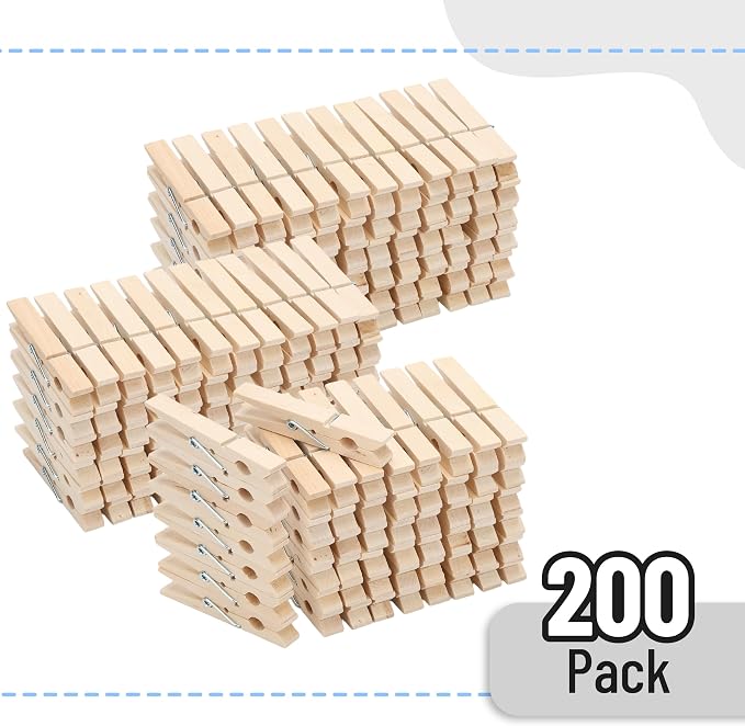 Mr. Pen- Wooden Clothes Pins, 2.9 Inch, 200 Pack, Bulk, Large Natural Wood Clips for Crafts, Classroom Projects, Hanging Photos, Chip Bags, Decoration, Rust Resistant Spring