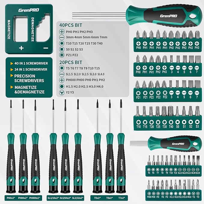 GRENPRO Screwdriver Set Precision 90pcs, S2 Alloy Steel Small Screwdriver Set, Torx Screwdriver Sets with Sturdy Tool Box, Includes Slotted Phillips Torx Tool Kit