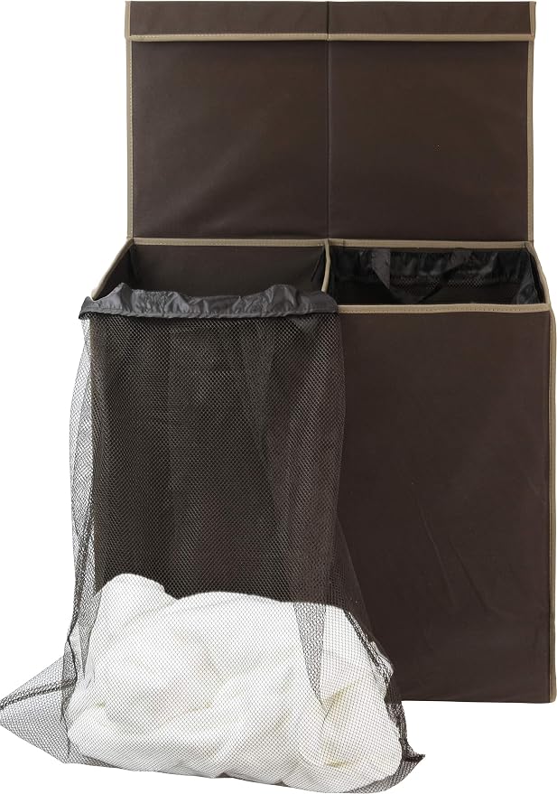 Simple Houseware Double Laundry Hamper with Lid & Removable Bags, Brown