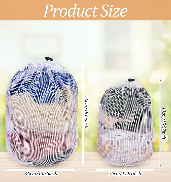 2 Pack Small Mesh Laundry Bags, Reusable Laundry Net with Drawstring for Machine Washable Net Laundry Bag for Travel, College Dorm
