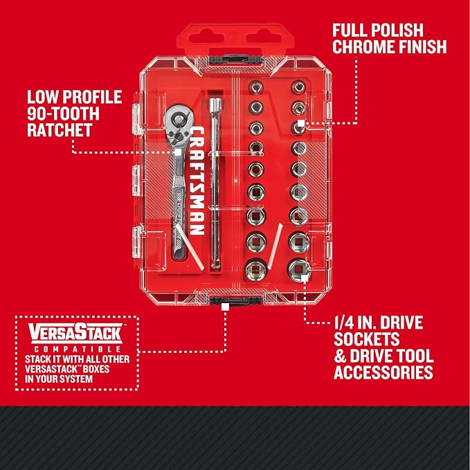 CRAFTSMAN Mechanics Tool Set, 1/4 Inch Drive, 20 Piece, 90-Tooth (CMMT12108)