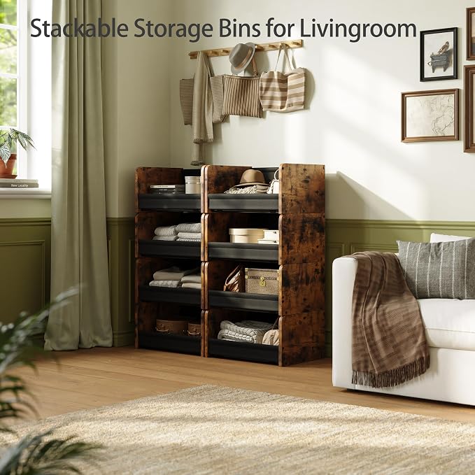FOUCSSOMEI Closet Organizer and Storage, 4 Tier Stackable Storage Organizer, Wooden & Metal Closet Shelves, Modular Clothes Organizer, Storage Shelf, Bedroom & Closet Organization, Patent Design