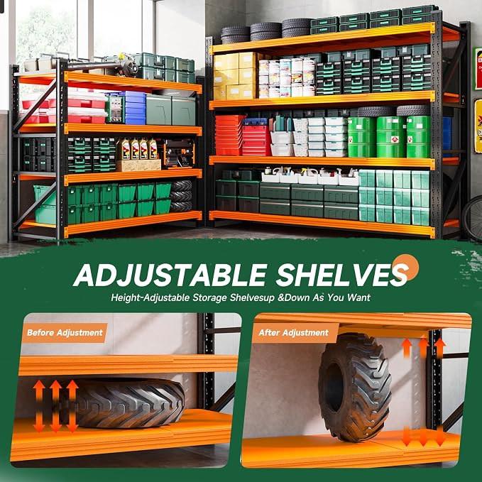 Letaya 3000LBS Heavy Duty Storage Shelves,70" H Metal Garage Shelving Units,4 Tier Large Tall Industrial Shelving,Adjustable Utility Rack Shelf for Warehouse,Basement (Orange, 48" W x 24" D x 70" H)