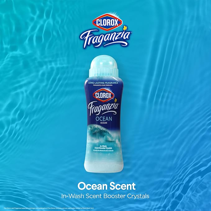 Clorox Fraganzia In-Wash Scent Booster Crystals, Ocean, 2x18 Oz | HE-compatible fragrance beads safe for all fabrics and colors; boosts freshness on clothes and linens