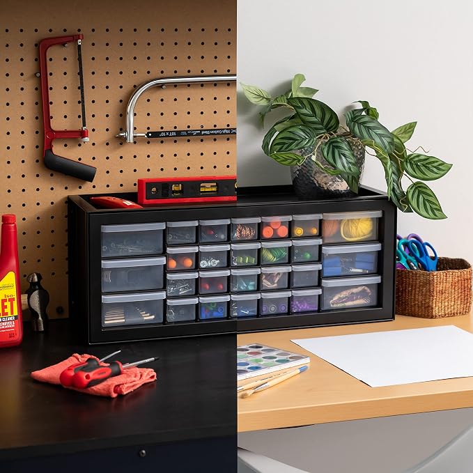 IRIS USA 26-Drawer Teacher Toolbox, 2 Pack, Craft Storage Drawers, Black | Wall mountable, Stackable, Building Bricks, Stickers, Crayons, Markers, Beads Organizer