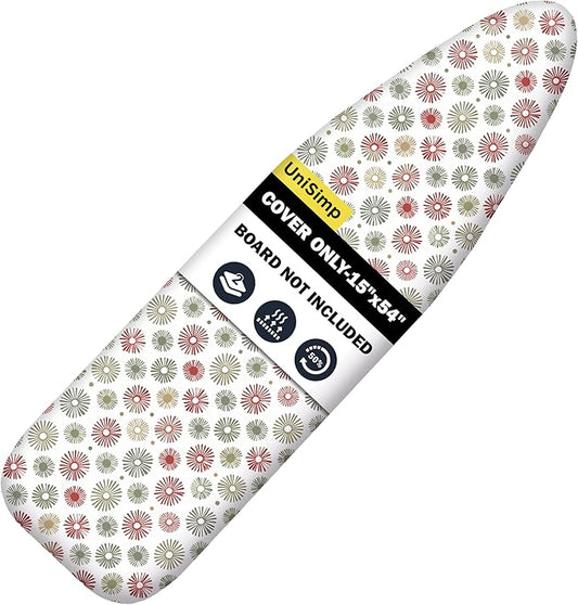 UniSimp Ironing Board Cover and Pad 15"x54" Extra Thick Natural Cotton, Scorch and Stain Resistant Padding, Standard Size Iron Board Cover with Fasteners Heavy Duty Elastic Edge, Heatproof Sunflora