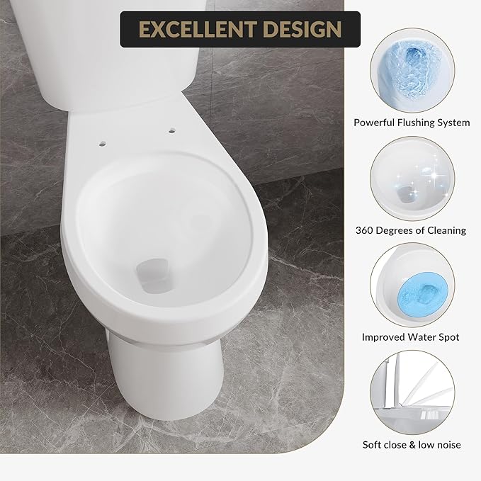 Two Piece Toilet 21 inch Chair Height Round Bowl, Top Dual Push, High Seat Toilet for Elderly, Compact Bathroom Toilet with Soft-Close Seat White