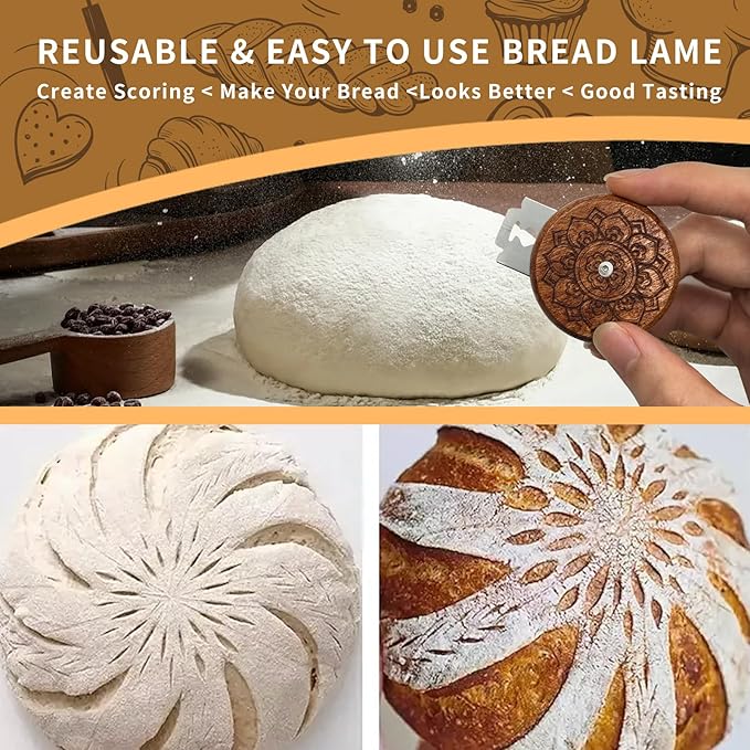 Artisan UFO Bread Lame Cutter for Sourdough Bread Makers, Premium Wooden Sourdough Scoring Tool with CNC Engraved Design, 5 Bread Knife Blades & PU Storage Case for Homemake Lovers Gifts