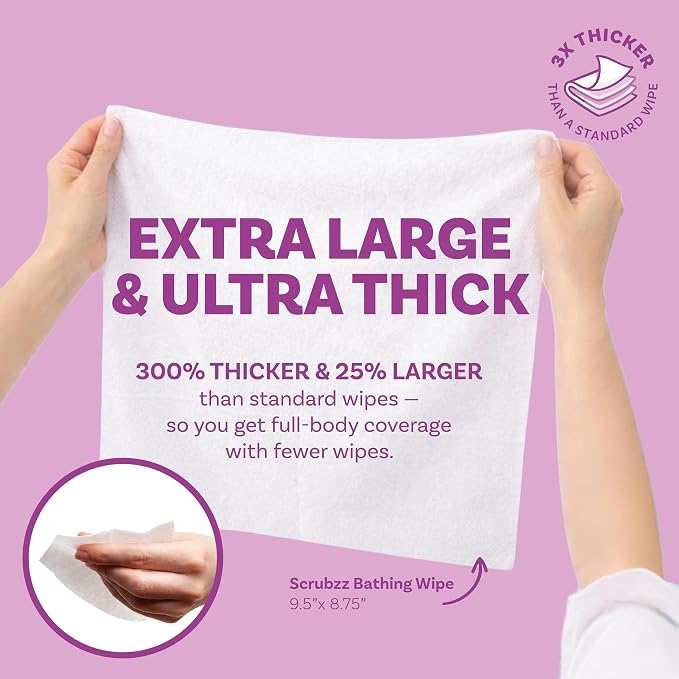 Extra Large Body Wipes for Adults Bathing No Rinse - 120 Ultra Thick Disposable Shower Wipes for Men, Women & Elderly - Great for Gym, Camping, Post Surgery - Lavender