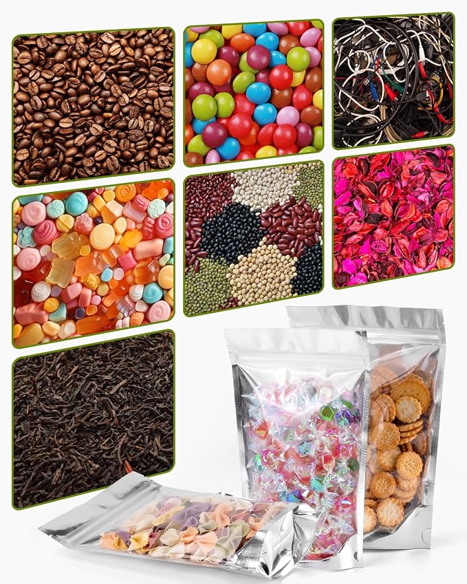 200 Pcs 5"x8" Mylar Bags for Food Storage | Clear Front, Stand-up, Resealable Bags for Small Business Packaging Supplies, Snacks Candy Bath Salts Hand Made Gift Festival