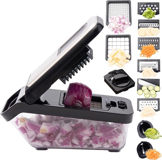 Vegetable Chopper, 10-in-1 Mandoline Slicer & Food Chopper, Multifunctional Veggie Onion Chopper Cutter with Container and Spiralizer, Kitchen Gadgets for Salad,Potato,Carrot,and Garlic