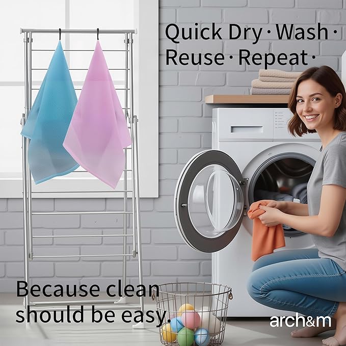 ARCH&M Exfoliating Towel 3-Pack, Nylon, Brown Purple Navy-Blue | Exfoliating Washcloth, 35-Inch, Japanese Washcloth, Deep Exfoliation, Daily Use, Glowing Silky-Smooth Skin
