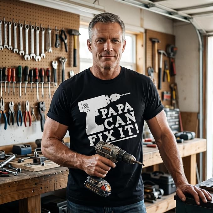 Funny Garage Dad T Shirts Mechanic Tees for Handy Dads that Can Fix It | Not a Drill, Still Plays with Blocks, Dad Tools, and More, Funny T Shirts, Dad Joke Apparel for Men, Cool Mechanic Short
