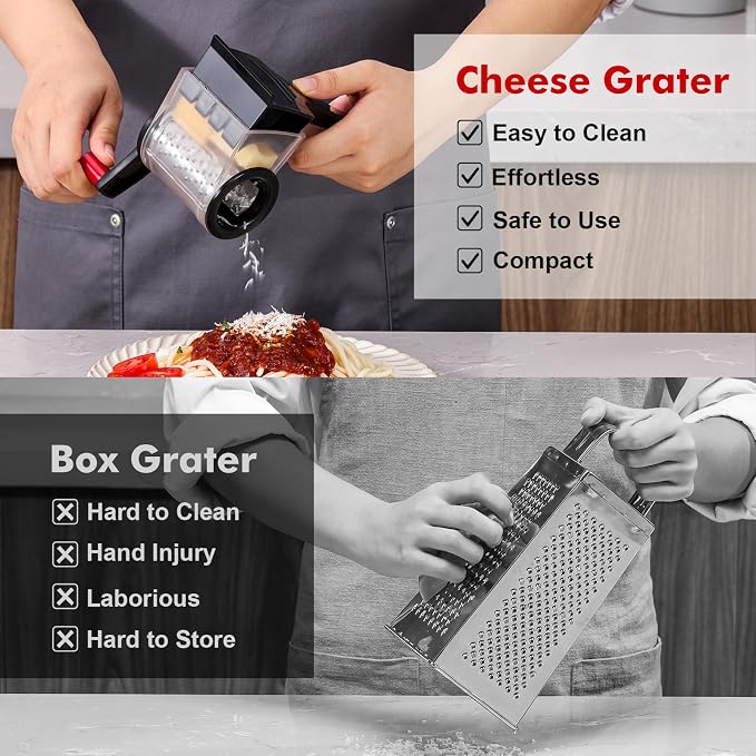 GDL Cheese Grater Hand Crank, Kitchen Rotary Grater Handheld, Dishwasher Safe Parmesan Cheese Grater with Stainless Steel Blade for Hard Cheese,Chocolate,Nuts, Black