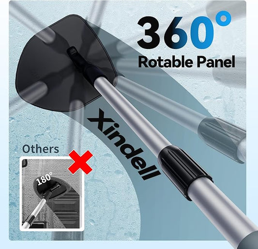 XINDELL Windshield Cleaner Tool, Car Window Cleaning Kit with 4 Reusable Microfiber Pads, Extendable Handle & 360° Rotating Head, Safety Hammer, Streak-Free Auto Glass Wiper for Car Truck SUV RV