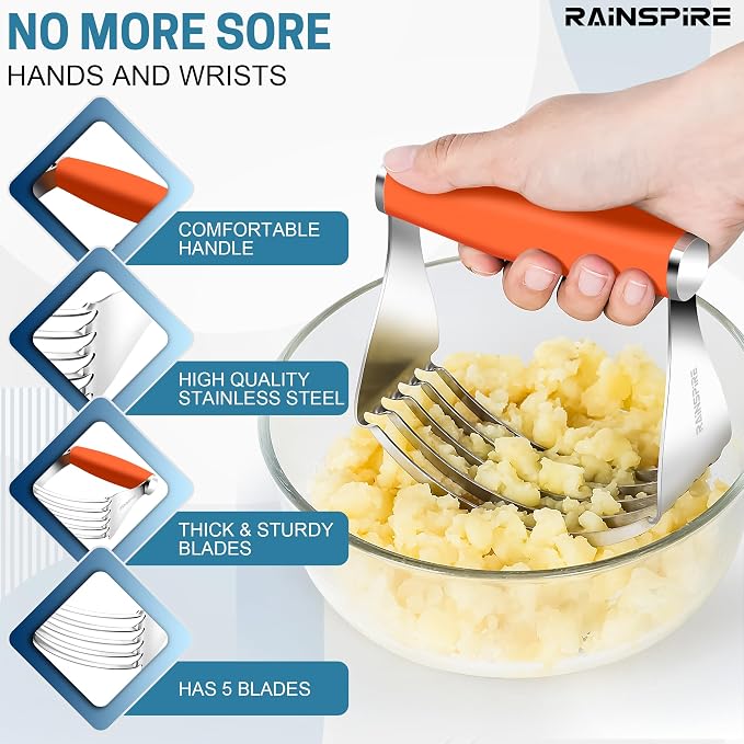 Rainspire XL Pastry Cutter For Baking, Heavy Duty Pastry Blender Stainless Steel, Thick Sharp Blades Dough Blender, Dough Cutter Butter Cutter Pastry for Easy Mixing, Dishwasher Safe (Orange)