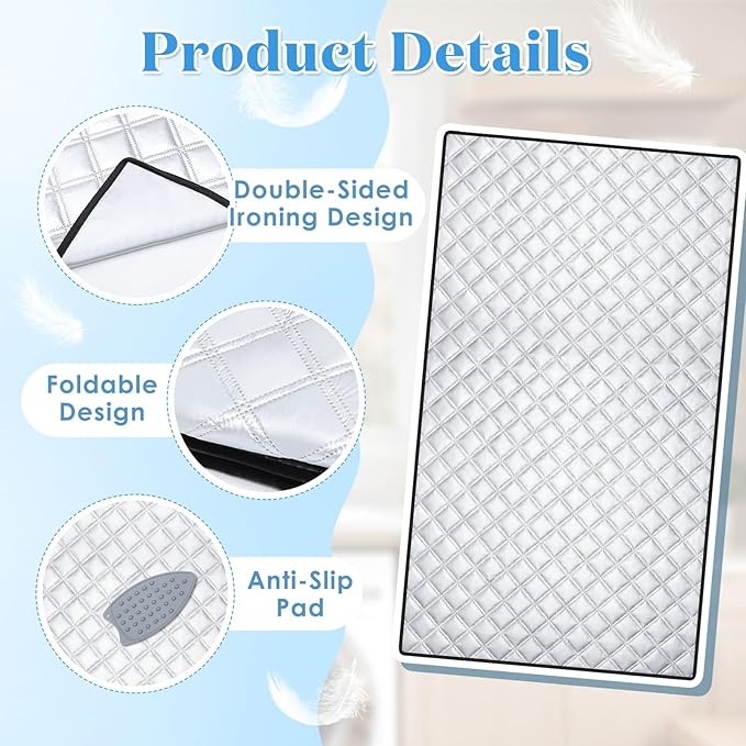 Tigeen Ironing Mat, Extra Large 54 x 32 Inch Ironing Blanket with Aluminum Foil Film & Insulating Cotton, Thick Heat Resistant Portable Pressing Pad for Tabletop, Countertop, Washer & Dryer