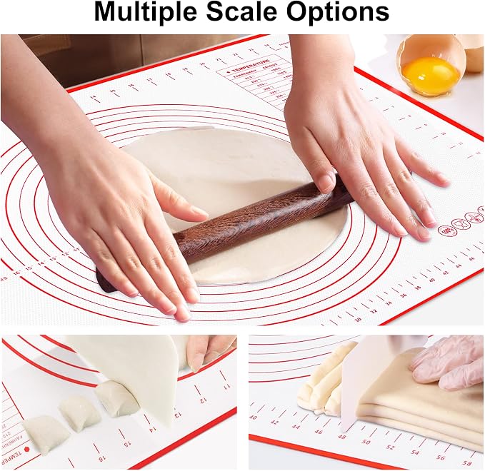 HOOMIL Silicone Baking Mat, 32"x24" Non-Stick, Non-Slip Extra Large Pastry Mat with Measurements for Rolling Dough, Bread Pie Crust Pizza Cookies Fondant Making