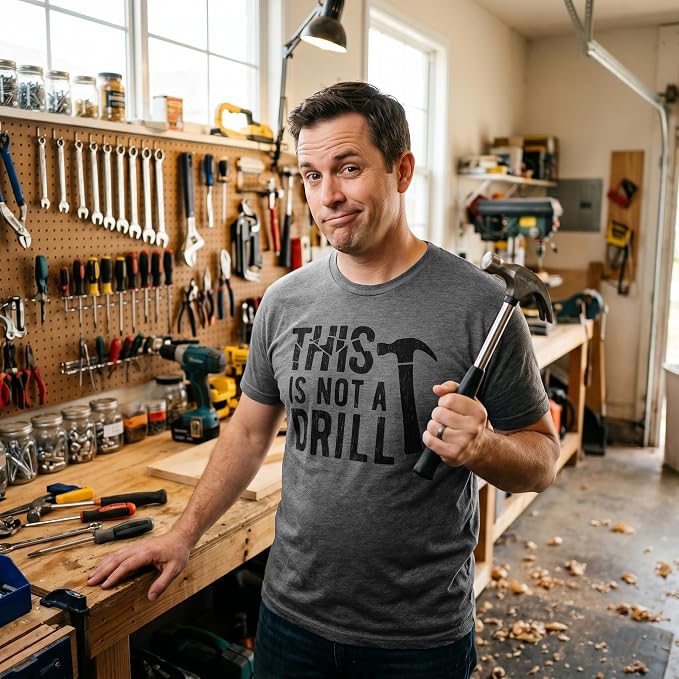 Funny Garage Dad T Shirts Mechanic Tees for Handy Dads that Can Fix It | Not a Drill, Still Plays with Blocks, Dad Tools, and More, Funny T Shirts, Dad Joke Apparel for Men, Cool Mechanic Short