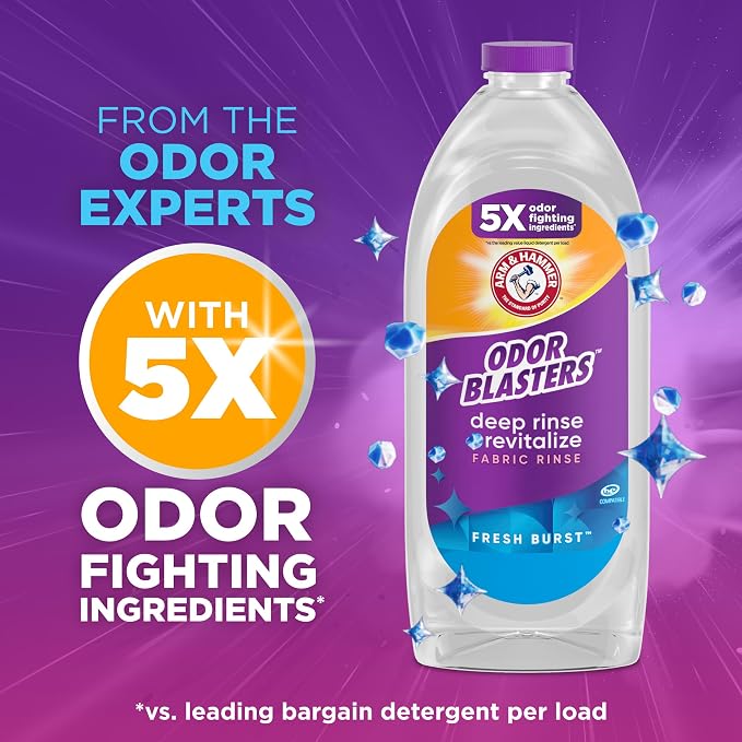 ARM & HAMMER Odor Blasters Fabric Rinse, Fresh Burst Scent, 50 Fl Oz | Deep Rinse and Revitalize, Removes Sweat and Musty Odors, Laundry Additive