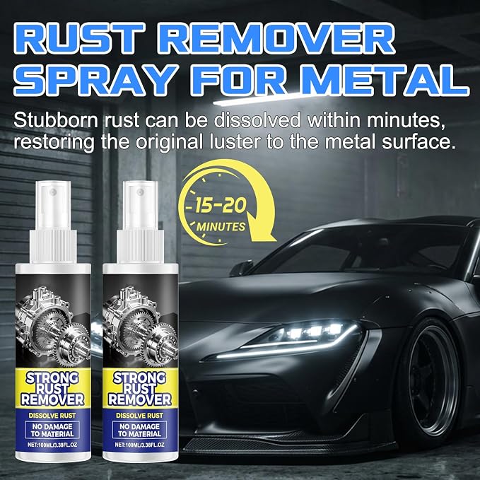 Rust Remover Spray for Metal, Multipurpose Rust Stain Remover, Heavy Duty Metal Cleaner, Rust Remover Spray, for Metals, Tools, Cars, Chains,Iron Out Rust Remover (2pcs)