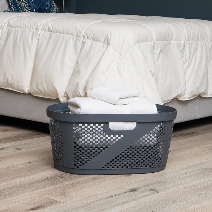 Mind Reader 40L Laundry Basket, Clothes Hamper, Premium Wicker Design, Plastic, Gray
