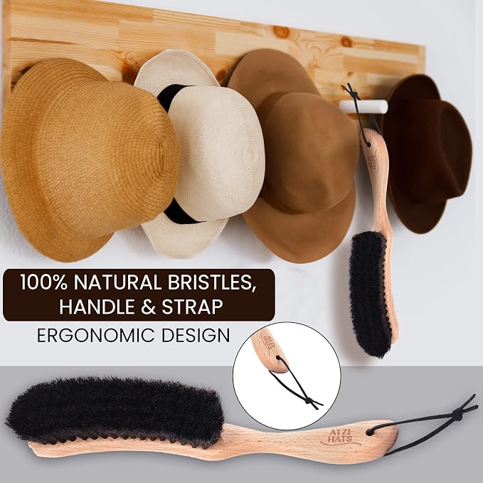 Clothes Brush, Horse Hair Bristle, Cowboy Hat Brush, Suit Lint Brush, Wool, Cashmere, Velvet, Suede, Fabric Brush, Furniture Pet Hair Brush, Long Beech Wood Handle
