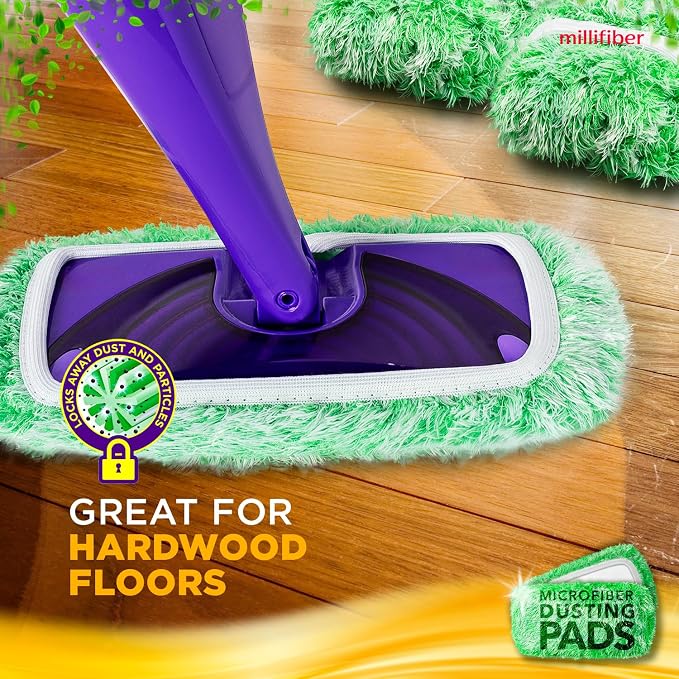 Millifiber Reusable Floor Duster Mop Refills for Swiffer WetJet (2 Pack) | Microfiber mop covers, pet hair & dust replacement pads, machine washable
