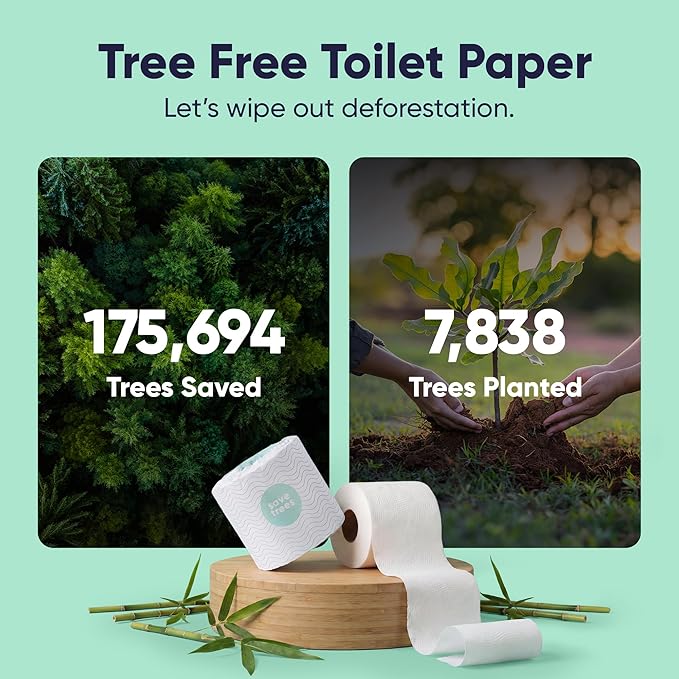 Save Trees Bamboo Toilet Paper - 12 Rolls Of Organic Toilet Paper, 3-ply, 300 Sheets Per Roll - PFAS Free, FSC Certified, Plastic Free, Vegan & Chemical Free Bamboo TP